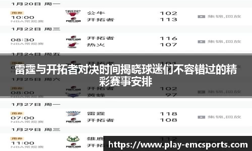雷霆与开拓者对决时间揭晓球迷们不容错过的精彩赛事安排